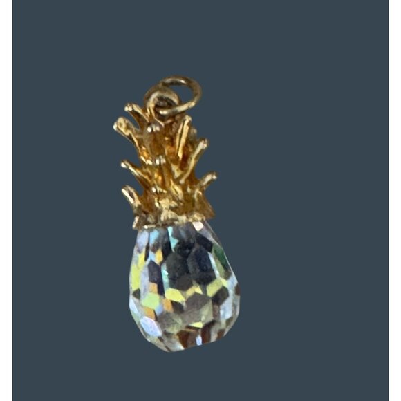 Gold Plated Crystal Pineapple Charm Pendant 1 1/4" - Picture 3 of 7